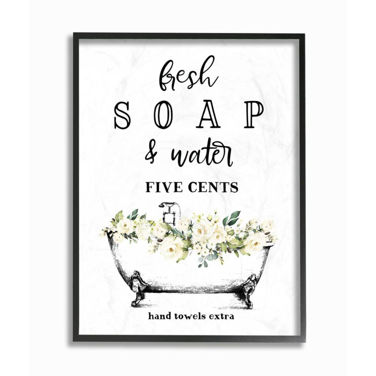Stupell Industries Fresh Soap & Water Bath Tub Bathroom Design Black Framed Wall Art